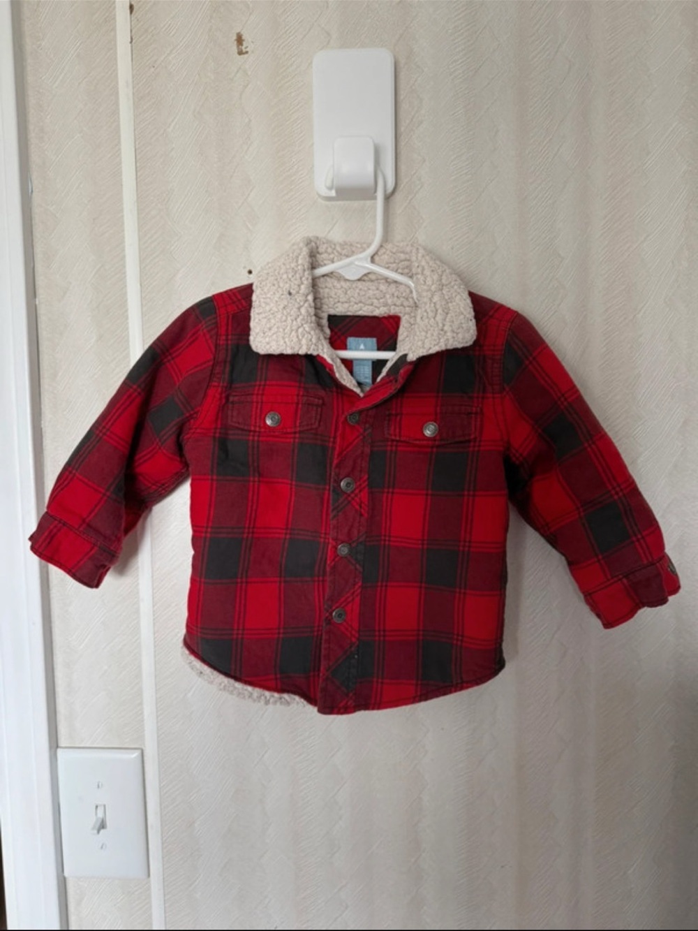 GAP Kids Red & Black Plaid Sherpa-Lined Button Shirt